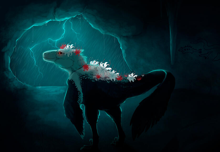 Colored full-body creature sketch example